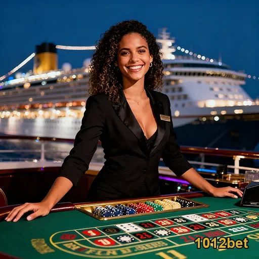 Profissional de cassino da 1012bet em ambiente luxuoso.