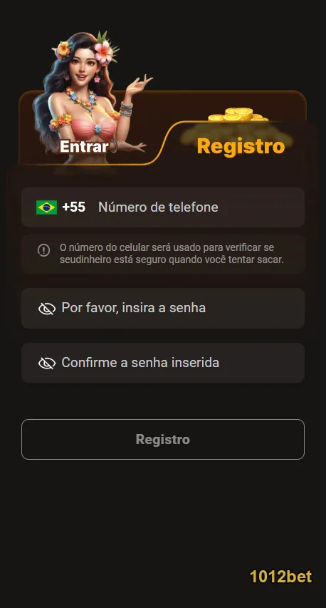 Tela de registro da 1012bet com opções de login e segurança.