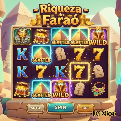 Slot 'Riqueza do Faraó' disponível na 1012bet com símbolos temáticos.
