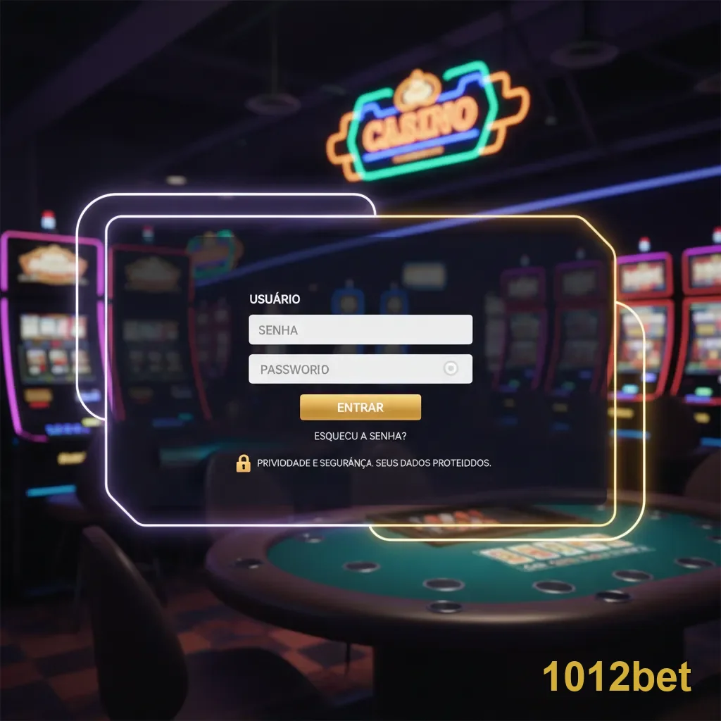 Tela de login da 1012bet com máquinas de slot ao fundo.