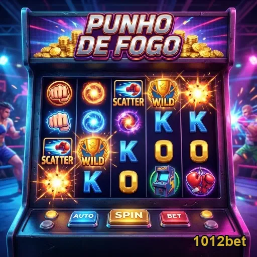 Slot game 'Punho de Fogo' na 1012bet com ganhos potenciais.
