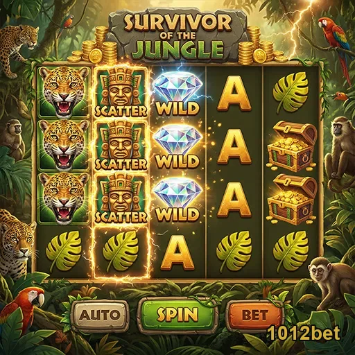 Interface de slots 'Survivor of the Jungle' na 1012bet.