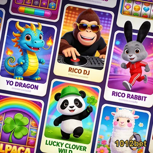 Aplicativo 1012bet com personagens de slot games coloridos.